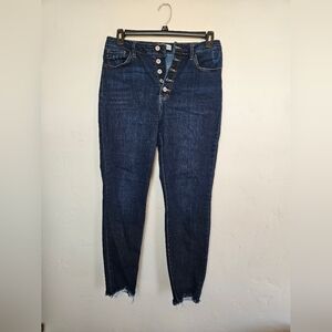 Kancan Dark Blue Women's Jeans Button Fly, Rae Hem, High Rise